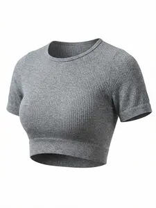 O2K4 Oxygen Two Piece Yoga Workout Sports Bras Camisole Short Sleeve Basic Tops & Short Pant Stretchy Summer Womenswear Casual