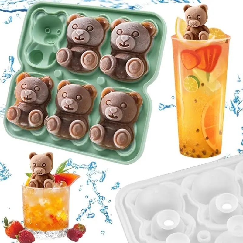 Small Teddy Bear Ice Cube Silicone Mold, Cute Bear Ice Tray, Home Use Ice Cream Mould, Perfect for DIY Desserts & Drinks, Ice Molds, Home Bar Accessories