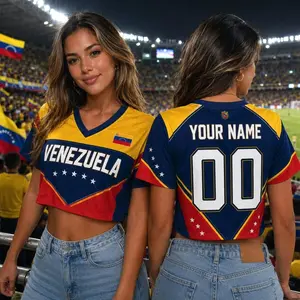 Custom Venezuela Soccer Crop Top Jersey, Personalized Venezuela Soccer Jersey Crop Tee, Support Football Team Outfit