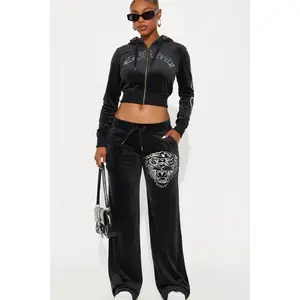 Ed Hardy Silver Tiger Velour Pant Set - Black F