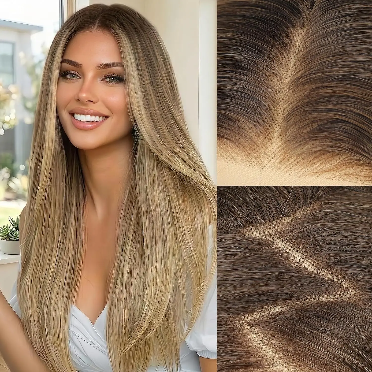 [AISI HAIR] Blonde Synthetic Lace Front Wigs for Women, Straight Wig 28Inch | 13x4 HD Lace,Pre-Plucked Hairline,long wig,free part,Beginner Friendly,adjustable strap wig,daily wear,soft hair fiber