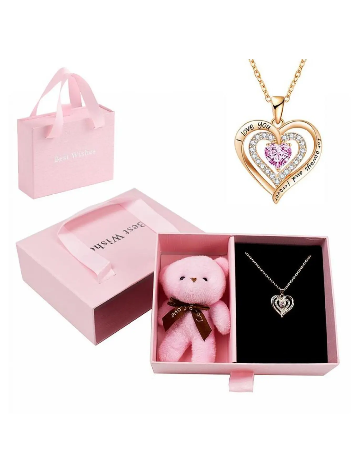 The gift box contains soap flowers and a heart-shaped pendant necklace, the creatively designed square box with a handle makes it suitable as a birthday, Valentine's Day, Mother's Day gift, Gift set box