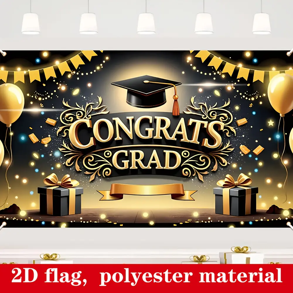 Graduation Congrats Backdrop Cap Diploma Celebration Background Cloth Grad Party Tapestry Wall Hanging Photography Background Polyester Fiber Indoor Outdoor Ceremony Photo Booth Anniversary Event Decor Studio Prop