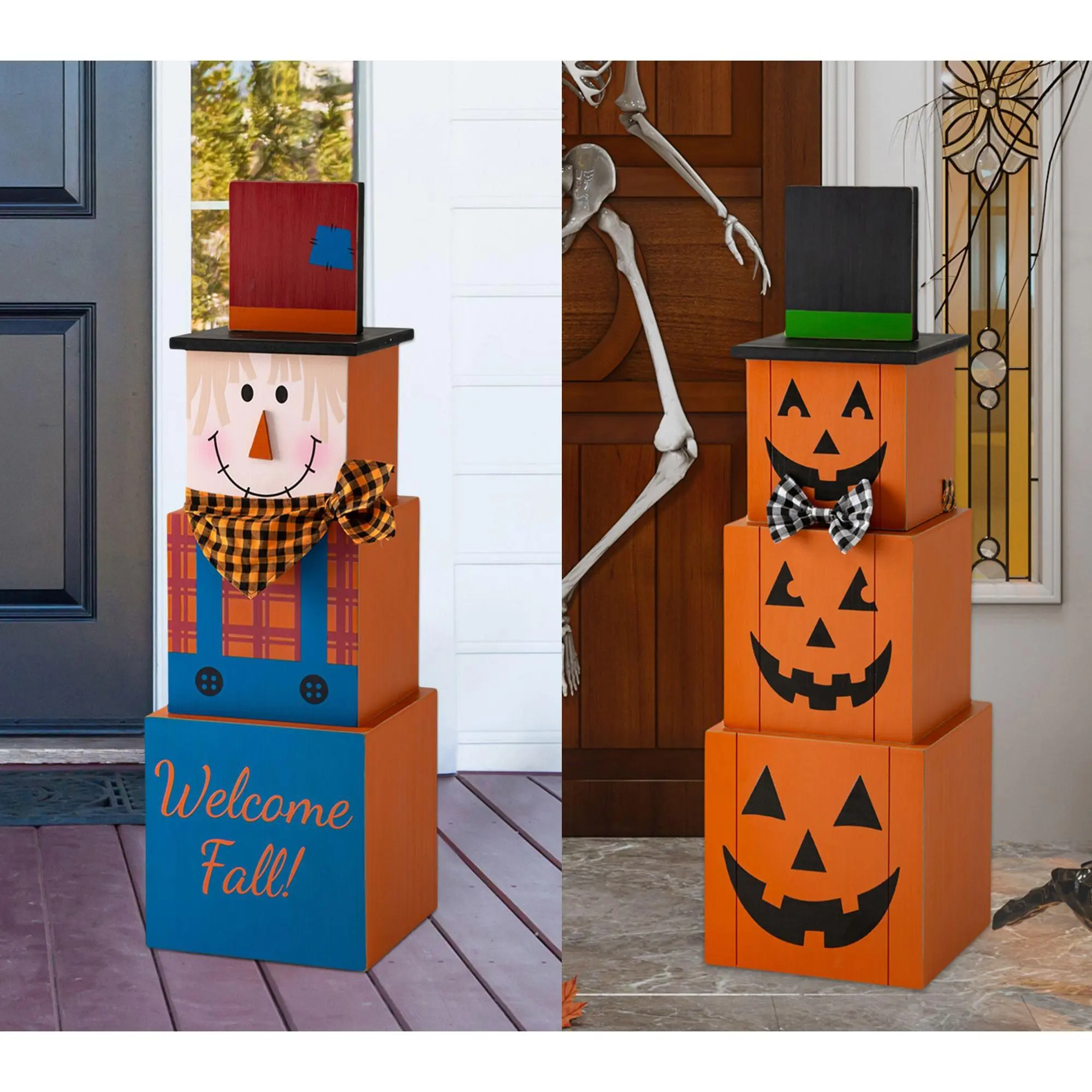 Glitzhome Pumpkins and Scarecrow Double Sided Fall Porch Decor