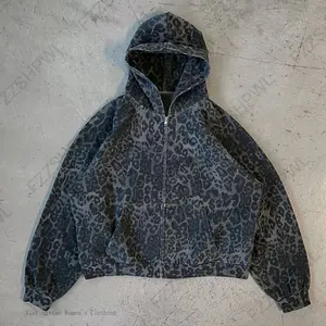 Gothic Leopard Print Hoodie, Vintage Regular Zipper Winter New Style, Unisex Couple Casual Top, Sweatshirt......