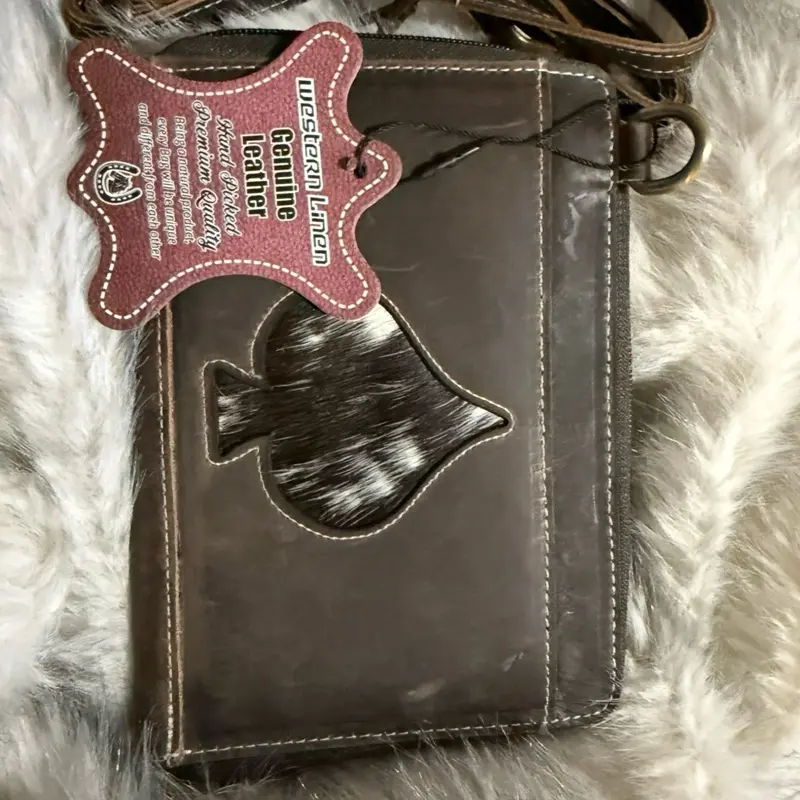 Genuine distressed leather crossbody with mirror