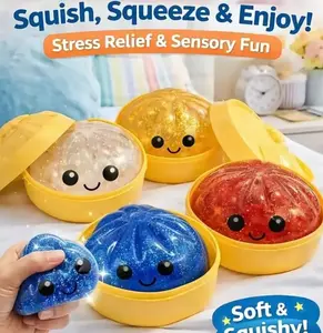 Portable Glitter Fidget Squeeze Toy - Transparent Dumpling-Shaped Squishy with Steamer Box, Soft Stress Relief Desk Toy for Teens & Kids Party Gift