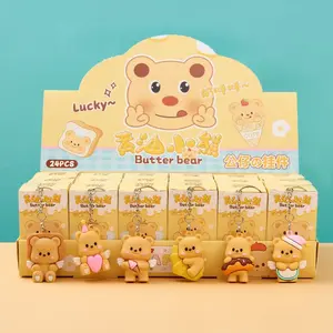 24pcs Butter Bear Blind Box Dessert Bears Resin Figurines, June School Prize Keychain Dolls, Cute Collectible Toys
