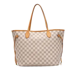 Pre-owned Louis Vuitton Canvas Coated, Leather Travel Bags Neverfull NM Tote Damier MM by Rebag