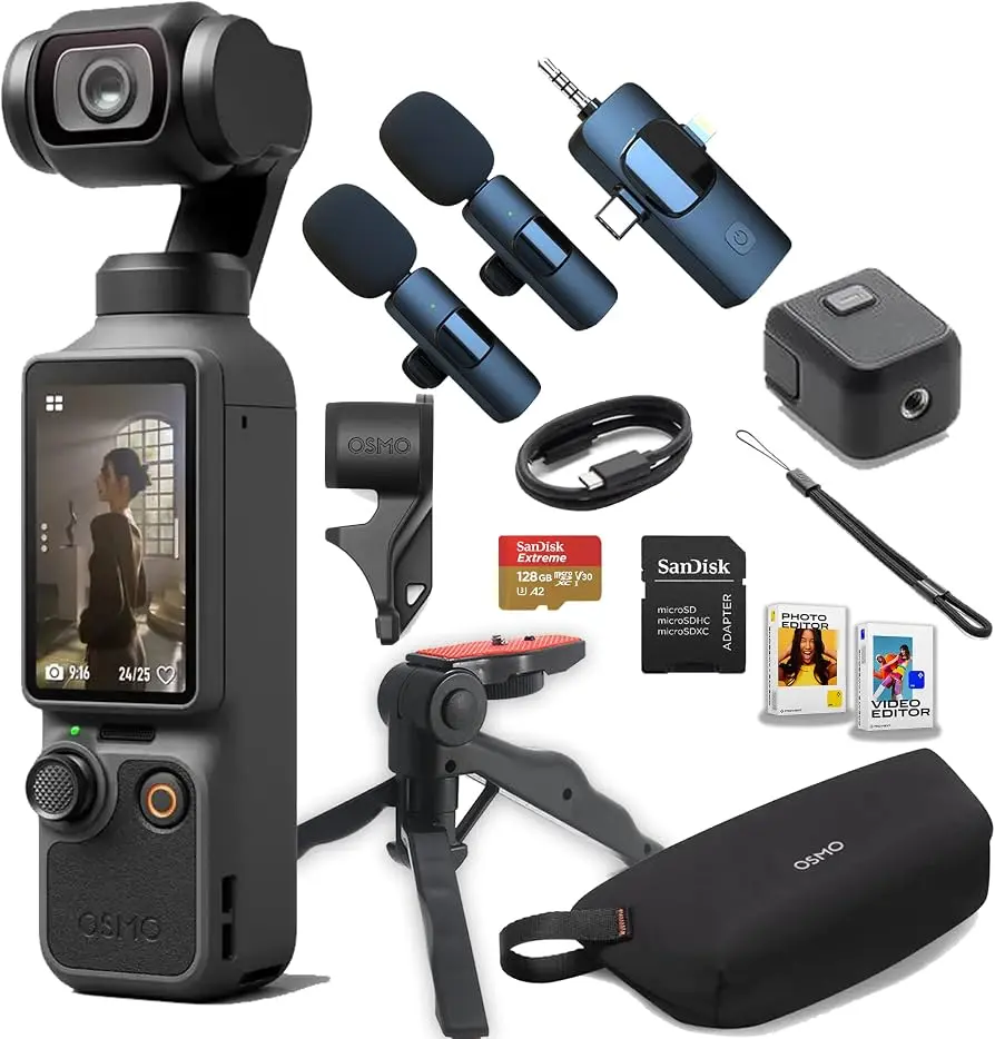 DJI Osmo Pocket 4 Value Bundle, 4K/240fps Action Vlog Camera with 3-Axis Stabilization