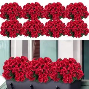 8 bundles of outdoor artificial geraniums, artificial plant UV resistant plastic flowers, used for indoor, outdoor, courtyard, hanging flower pots, porch, window home decoration (8, red)