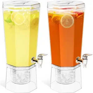 1 Gallon Drink Dispenser for Parties 2 count, 4L Plastic Beverage Container with Stand for Juice//Soda & Lemonade, Clear Water Pitcher with Spigot for Mimosa Bar Hosting 39 x 16 cm/15x6"