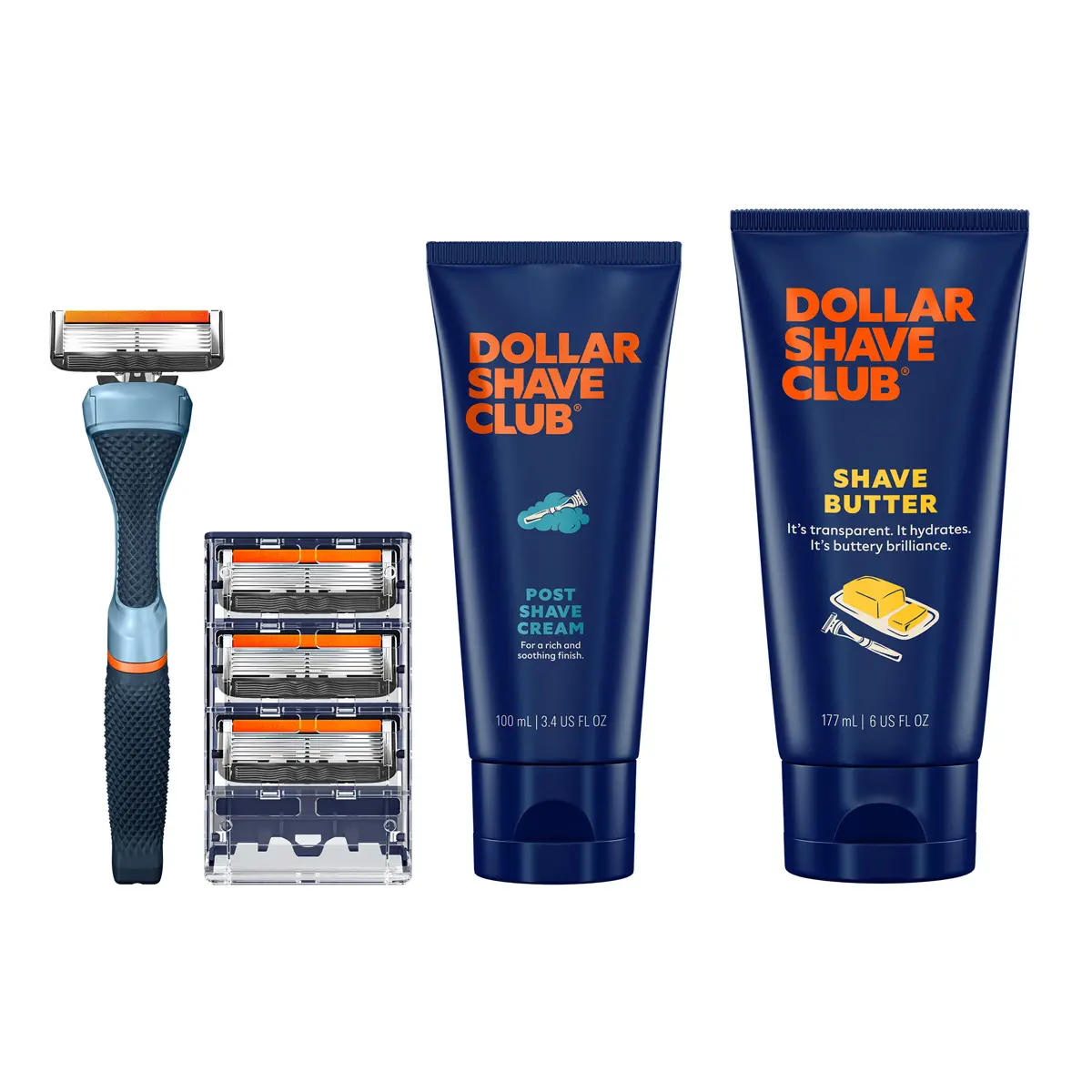 Dollar Shave Club Men's Shave Bundle – Diamond Grip Handle + Signature 6-Blade (4ct) + Shave Butter + Post Shave Cream