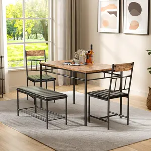 4-Piece Modern Dining Table Set with Upholstered Chairs and Bench, Kitchen Dining Table Set for Small Space Apartment Studio Home