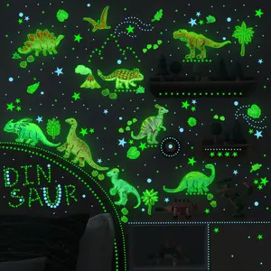 Cartoon Dinosaur & Star Pattern Wall Sticker, Glow in The Dark Wall Decal, Self Adhesive Wall Art Decorative Stickers for Home Bedroom Living Room