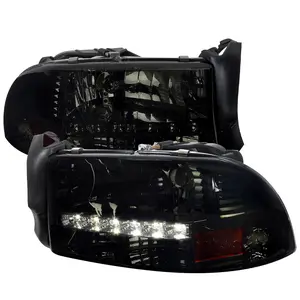 1997-2004 Dodge Dakota/ 1998-2003 Durango SMD LED Light Strip Factory Style Crystal Headlights (Chrome Housing/Smoked Lens)