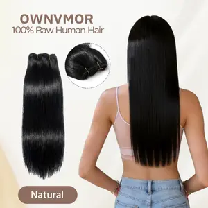 26-Inch Brazilian Straight Human Hair Bundles,100% Unprocessed Virgin Hair Weave Extensions for Women, Natural Color Invisible Clip-In Wavy OWNVMOR butterfly weft