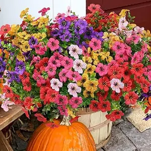 Artificial Flowers Outdoor, No Fade Fake Plastic Plants for Decoration Hanging Planters Indoor Outside Garden Porch fall decor Window Box Home Wedding Farmhouse, 12/24 Bundles room decor men girls front porch Decorative Fruit  Decorative Fruit Ornaments