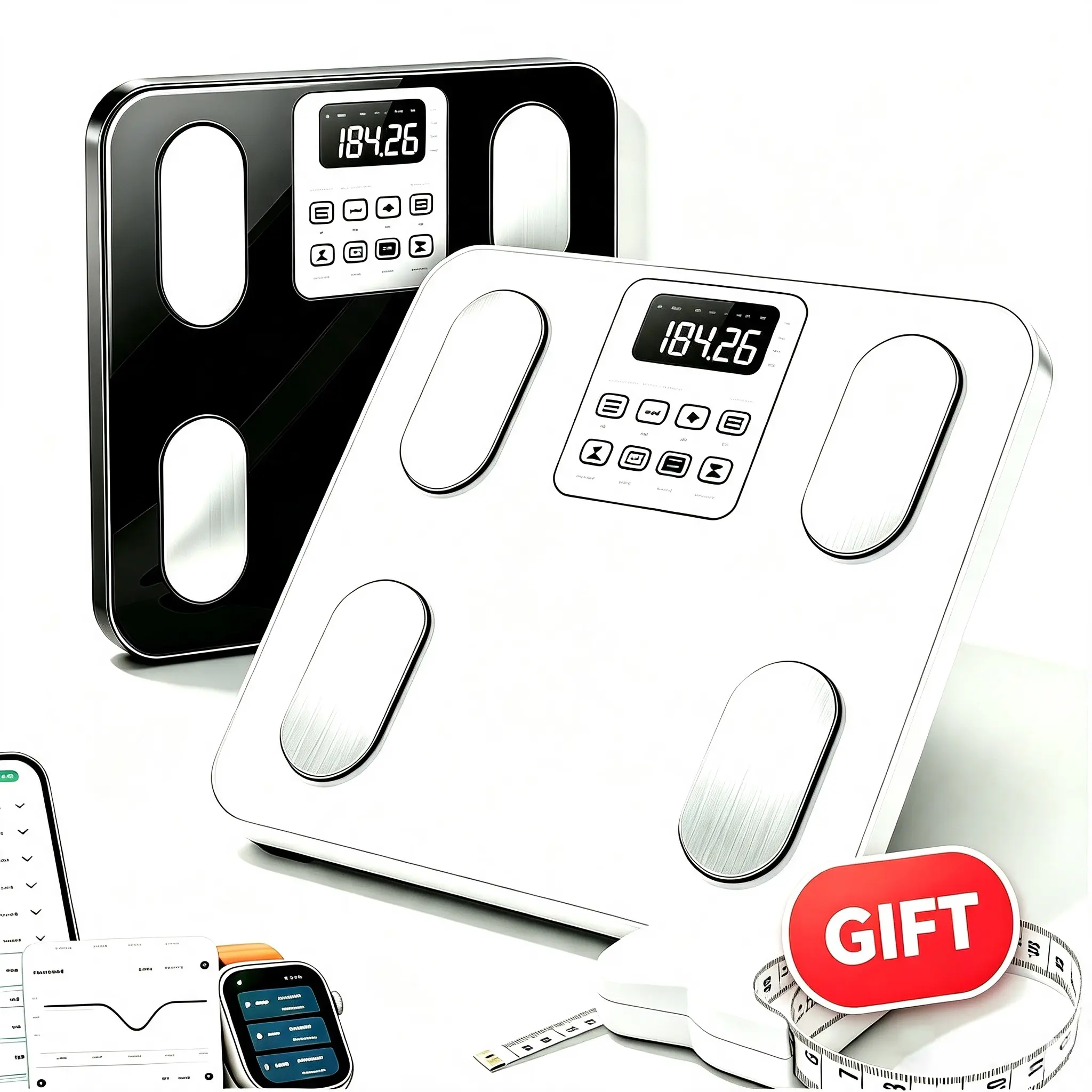 New Smart Scale for Body Weight, BMI Weighing Body Fat Scale with Smartphone App, Accurate Body Composition Scale, Body Age Check, Compact Size, 400lb, Healthcare, Gym, Diet, Sports Smartscale