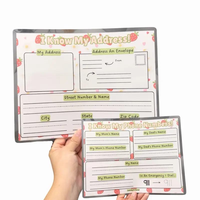 I Know My Address & Phone Numbers Laminated Activity Sheet Early Education Homeschool Activity Kids Learning Activity