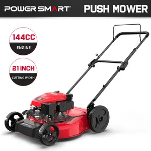 PowerSmart 21 in. Gas Lawn Mower, 144cc 2-in-1 Mulching Push Mower with 6-Positions Height Adjustment, High Rear Wheels ,Garden ,Springtok(V8721C)