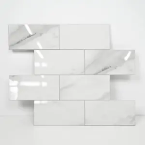 COLAMO Carrara 5Pcs White Peel and Stick Backsplash Marble Tile Look White Subway Tile for Kitchen Bathroom Dining Area Decor Decorative Stickers Tiles Sticker Ornaments marble pattern wallpaper