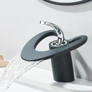 Matte Black Modern Bathroom Faucet Heart Design Waterfall Bathroom Sink Faucet Single Hole Single Handle Bathroom Vanity Mixer Taps,Chrome,Brushed Gold