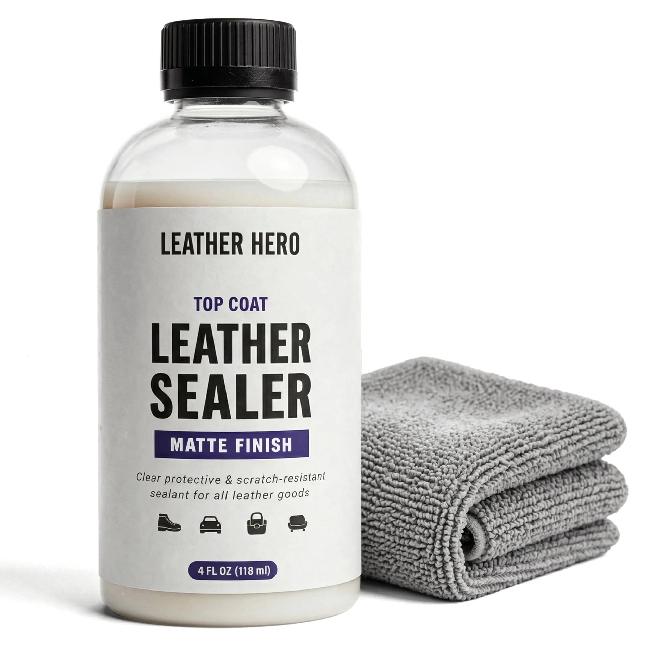 Leather Hero Top Coat – Leather Sealant & Protective Finish for Dye, Paint, Car Seats, Shoes & More – Scratch-Resistant Color Restorer with Applicator – 4oz
