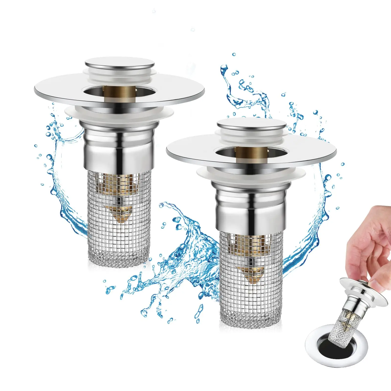 2-Pack Upgraded Universal Pop-Up Drain for Bathrooms - 28 - 33Mm Diameter Stainless Steel Easy-Install Sink Drainage Accessory
