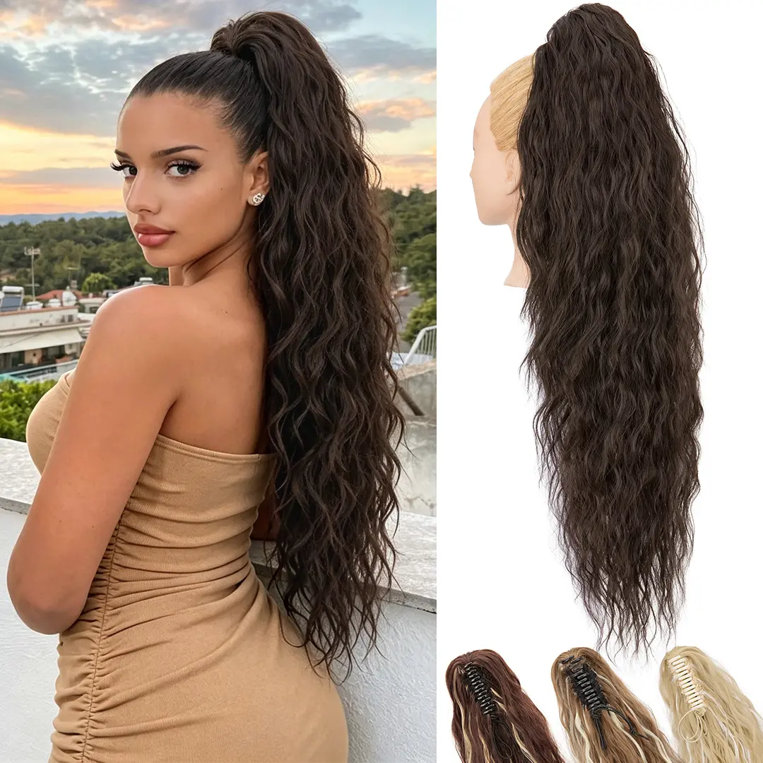 30 Inch Claw Ponytail Long Wavy Curly Ponytail Extension Black Brown Clip Ponytail in Hair Extensions For Women Fluffy Natural Looking Synthetic Hairpiece for Daily Use