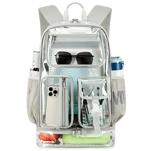19 inches TPU Heavy duty clear backpack  large capacity see through backpack for sport events, travel , outdoors.can hold shoes or lunch box