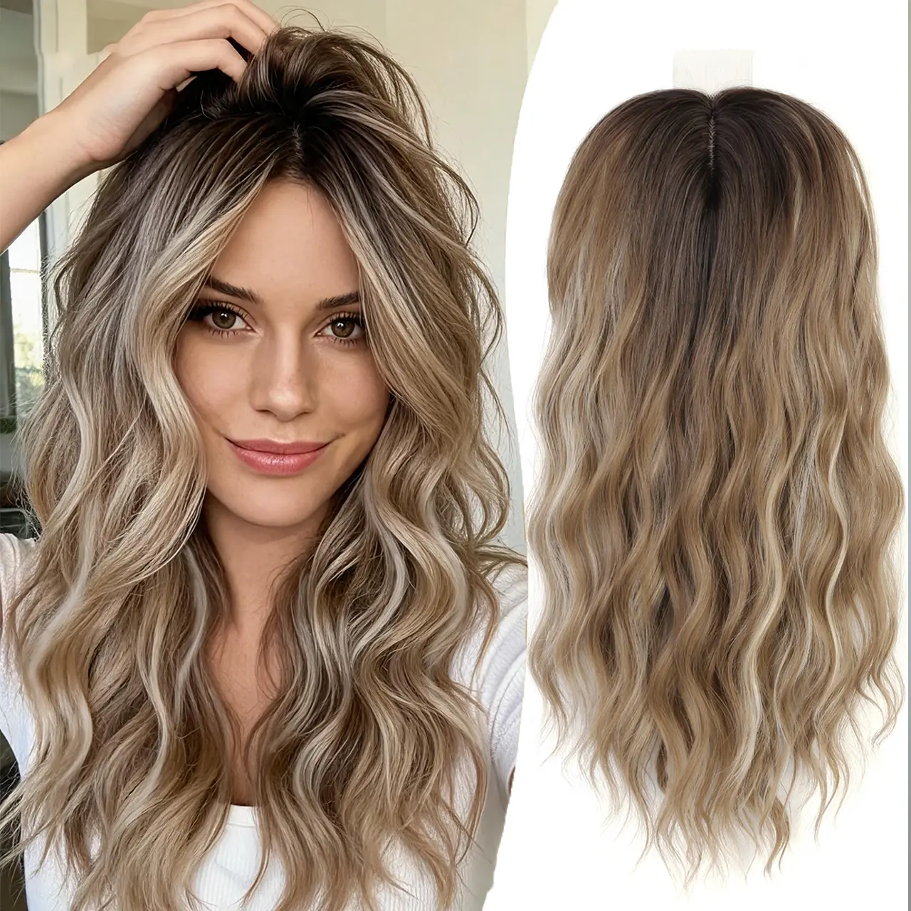 Women's 16in Synthetic Lace Front Clip-In Hair Topper - 6.5''x6.5'' Silk Base Natural Lace Wiglet for Thinning Hair, Ombre Blend, Daily Wear