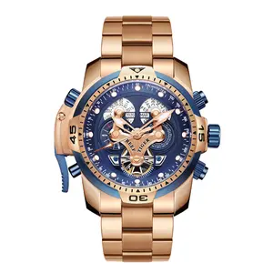 REEF TIGER Men's Military-Style 46mm Analog Automatic Mechanical Movement Wristwatch - 50M - 100M Water-Resistant, Luminous, Sporty, All-Match Steel Band with Clasp