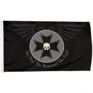 Warhammer 40k Black Templars Flag - "No Pity!"No Remorse!No Fear!Black Banner with Skull & Cross Emblem, Perfect for 40k Fans!