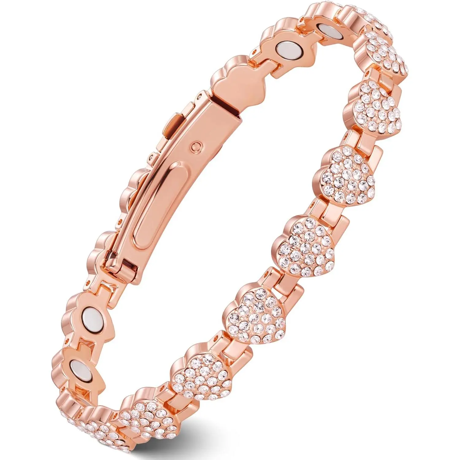 Jecanori Women's 99.99% Pure Copper Bracelet - 3800 Gauss Ultra-Strength Neodymium Magnetic, High Quality Rhinestone Decorated Exquisite Trendy Fashionable Bracelet with Dazzling Cubic Zirconia, Heart Shape Gift, Exquisite Trendy Bracelet