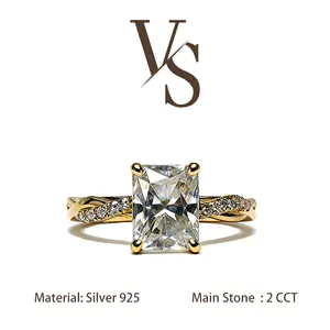 [Venus Jewelry] Synthetic Moissanite 2 CCT Radiant Cut Double Twist Band Design VVS 1 D Color Solid Silver 925 Solitare Ring