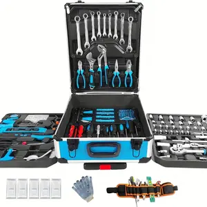 799pcs Aluminum Trolley Case Tool Set Silver, House Repair Kit Set, Household Hand Tool Set, with Tool Belt,Gift on Father's Day