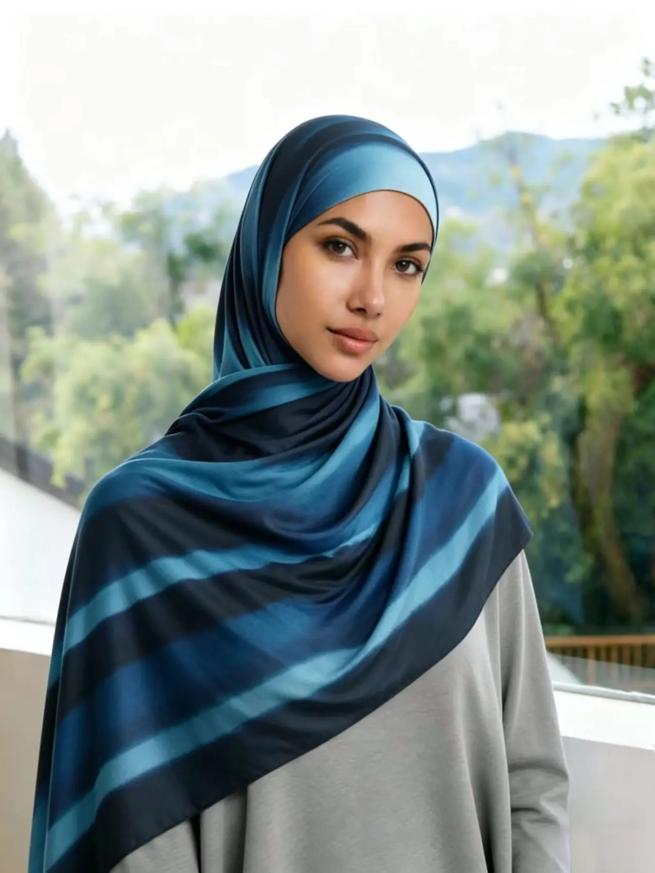Women's Liquid Jersey Striped Scarf, Elegant Loose-Fitting Sun Protection Wrap, All-Season Versatile Long Scarf for Daily Wear Arab Women