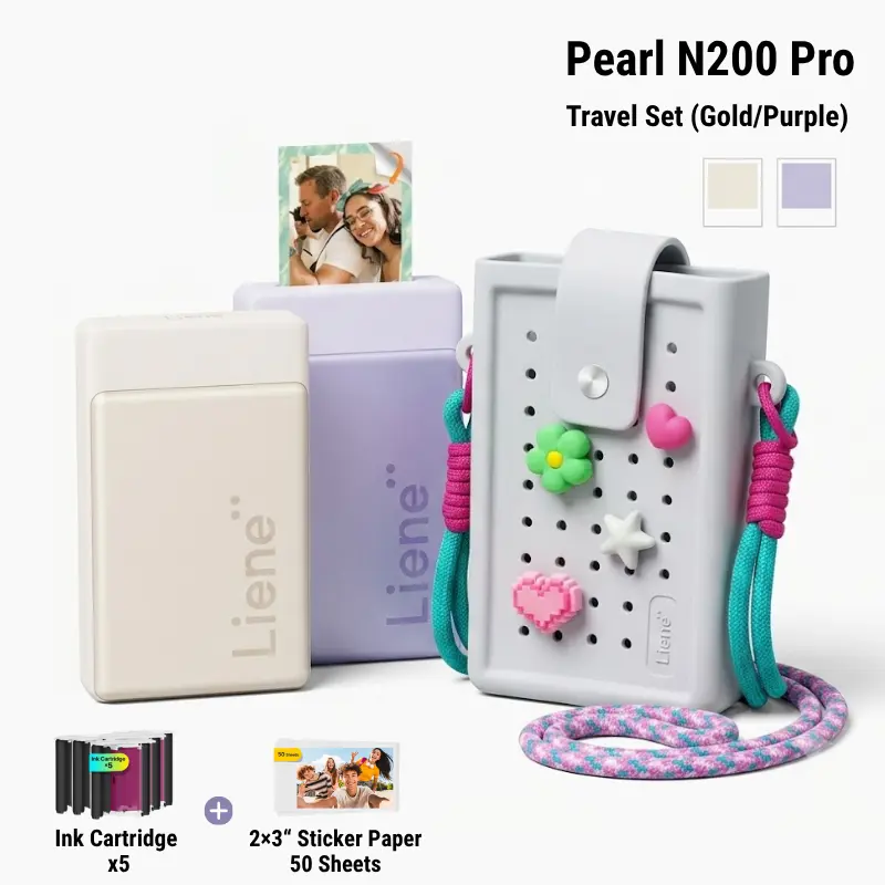 Liene Pearl N200 Pro Portable AI Photo Printer Bundle with Carry Bag, Instant Mini Picture Printer for iPhone Smartphone, Thermal Dye Sublimation Bluetooth Sticker Maker 50 Sheets 2x3 Adhesive Paper & 5 Cartridges, Giftideas, SummerFinds, SummerSale