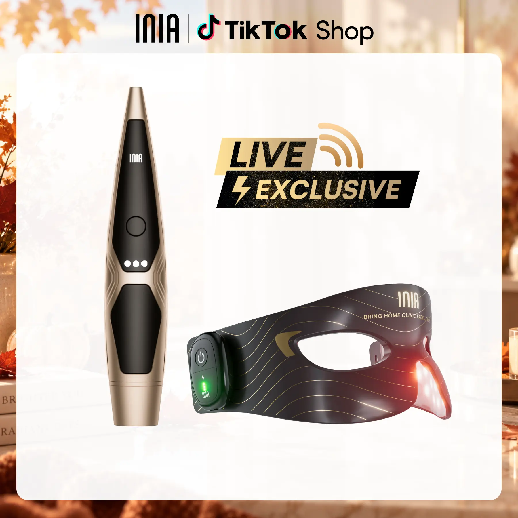 【LIVE EXCLUSIVE】INIA Lumin & Red Light Therapy Eye Mask Bundle | 4-in-1 EMS Wand + 96-LED Cryo Cooling Mask. FDA-Cleared Eye Spa Kit for Anti-Aging, Wrinkles, Dark Circles & Puffiness.