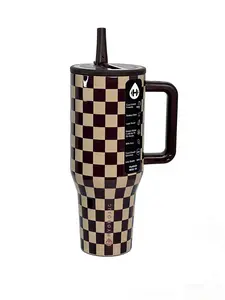 HydroJug 40oz checkered insulated cup, with a design of dark brown and beige checkered patterns, is simple yet fashionable, and is extremely suitable for carrying during commutes or outdoor activities., Flasks, Straw tiktokshopspringglowup sublimation out