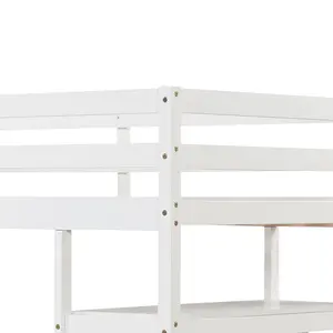 COSTWAY - Twin Size Loft Bed with Desk and Storage Stairs Loft Bed Frame with Shelves and Safety Guardrails-White