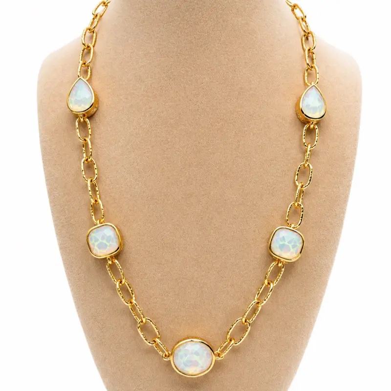 Gold & Blue Opal Short Necklace Shining Necklace Colored Necklaces