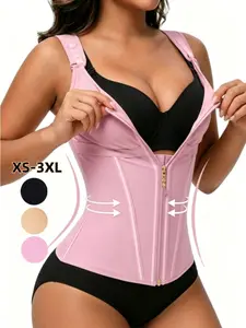 Women's Colombiana Sin Costuras Waist Training Shapewear Top with Adjustable Straps, Control abdomen, Cremallera Abdominal Compression, Daily Wear Fitness Apparel, Corset Structure Shapewear