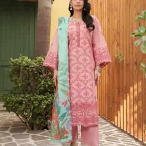 Pakistani Pink Three Piece Embroidery Suit with Intricate Design and Vibrant Colors