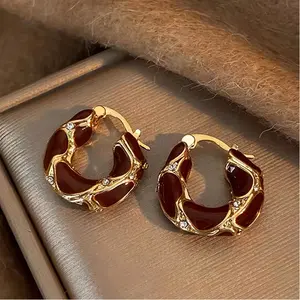 Pair of Light Luxury French High-End Geometric U-Shape Ear Cuffs Hoop Earrings in Ancola Red, Black & White - Elegant Statement Jewelry for Women's Banquets & Holiday Wear High Quality Earrings