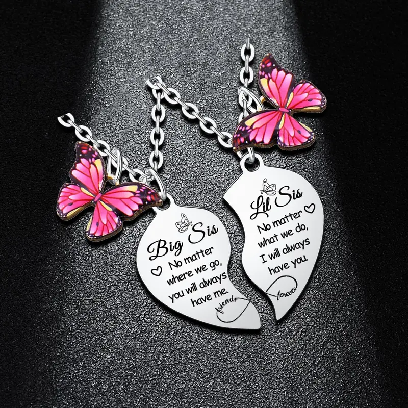 2PCs Big Sister Little Sister Heart Matching Pendant Necklace Big Sister Little Sister Gifts from Sister Christmas Birthday Gifts Butterfly Big Sister Little Sister Necklace Set Big Sister Gifts Big Sis Lil Sis Gifts Jewelry