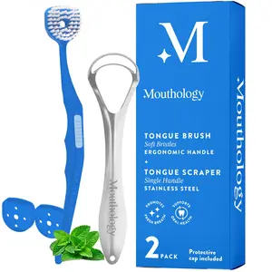 Tongue Brush & Tongue Scraper, Reduce Bad Breath & Improve Oral Hygiene, for Adults Ergonomic Handle & Protective Cap, Tongue Cleaner