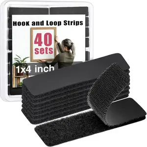 40Sets-1x4 inch Hook&Loop Strips with Adhesive, Black Command Strips with Backing, Heavy Duty Adhesive Fasten Mounting Tape for Home Office School and Crafting