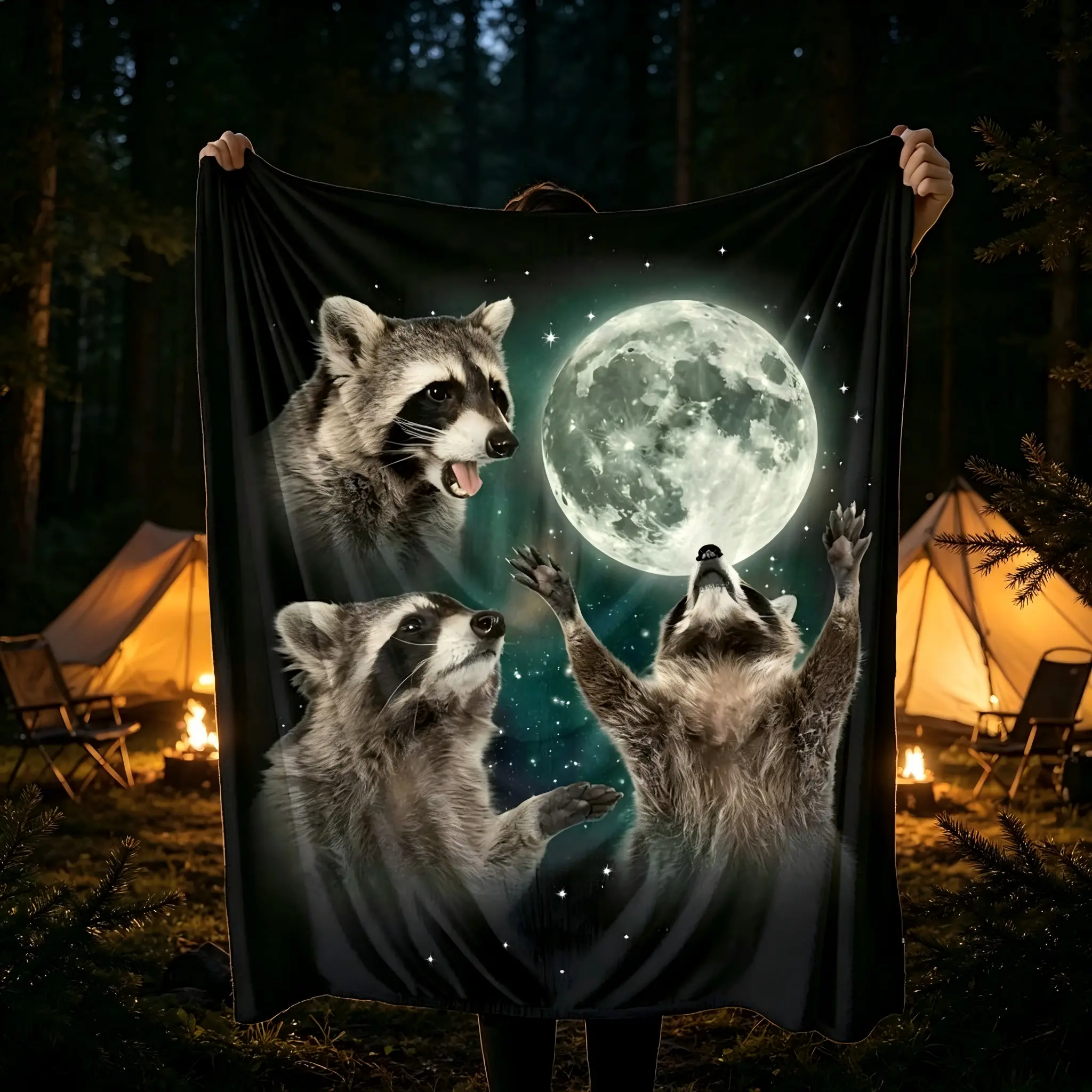 Vintage Howling Raccoon Weirdcore Graphic Blanket - Unique Themed Gift for Capybara, Opossum Enthusiasts